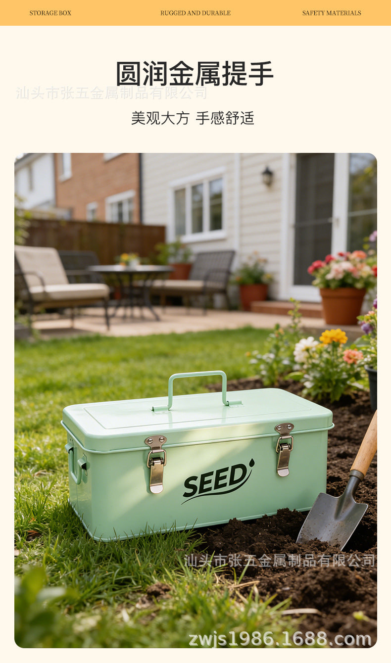 Source Factory Plant Seed Storage Box Flip Lid Garden Tool Storage Iron Box Portable with Lock