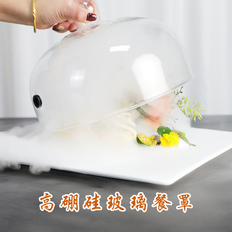 Borosilicate Glass Food Cover with Hole for Smoking, Heat-resistant, for Hotel and Restaurant Use