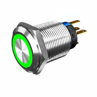 Round Waterproof Push Button Long Mechanical Life Waterproof Stainless Steel Switch for Automotive, Marine