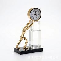 Analog Clock with Figure Modern Decorative Clock with Base Sleek for Study