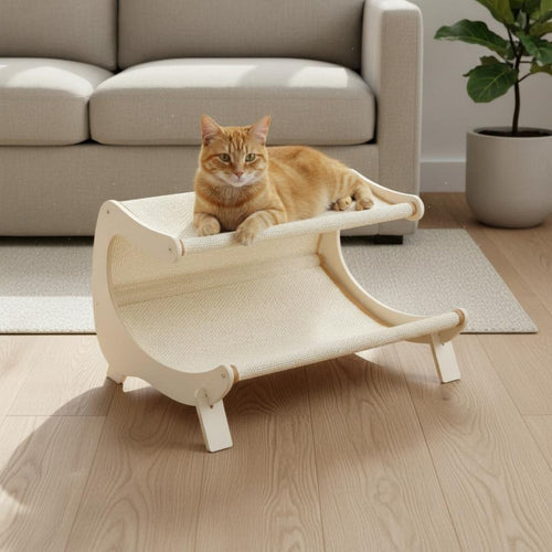 Wooden Pet Scratch Lounge Year-Round Sisal Pet Scratcher Bed Two-in-Single-Use