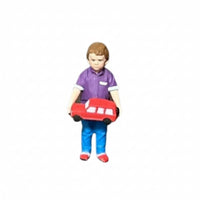 Miniature Child with Toy Car Hand-Painted Standing Boy Figure Tiny Figurine for Hobbyists, Collectors