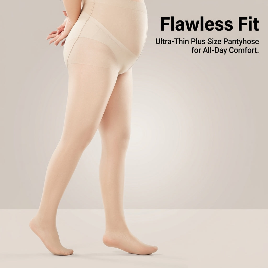 Tights for Women Plus Size with Anti-Sag Construction, 15 Denier Invisible Transparent Nylon for Summer and Office Wear, Extremely Thin
