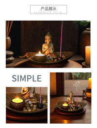 Resin Buddha Candle Holder Decorative Zen Figurine for Spa and Yoga