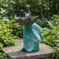 Resin Bird Feeder Statue Decorative Fairy Garden Statue Weather-Resistant