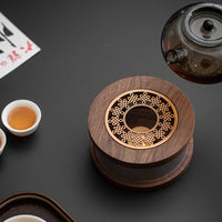 Walnut Wood Tea Warmer with Glass Teapot and Candle Heating Base