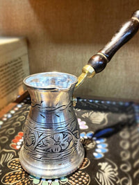 土耳其进口咖啡壶纯铜优质木柄 银色高档手冲壶 明火电陶炉可用