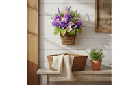 Violet Lavender Door Hanger Family Appreciation Day Gift Artificial Flower Hanging Basket Ready to Hang Artificial Hanging Flower Basket for Porch