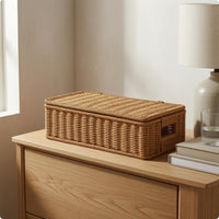 Rattan Storage Box with Lid Rectangular Rattan Storage Box Handmade for Tabletop