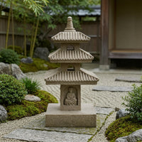 Pagoda Statue with Lantern Compact Three-Tier Pagoda Outdoor for Gardeners