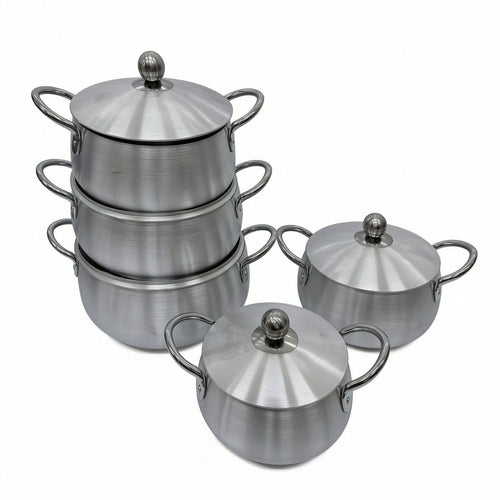 5 Pieces Aluminum Pot with Lid Brushed Pot with Lid Even Heating for Students