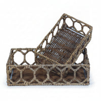 2 Pieces Rectangular Storage Basket Lightweight Rattan Storage Basket Rectangular Baskets for Coffee Table