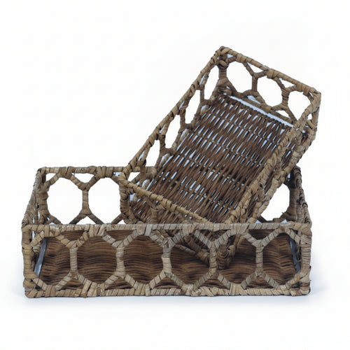 2 Pieces Rectangular Storage Basket Lightweight Rattan Storage Basket Rectangular Baskets for Coffee Table
