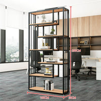 Display Bookcase Freestanding Partition Shelf Industrial Style Bookshelf Multi-tier Display Rack Open Back Metal Wood Bookcase Privacy Screen with Storage Suitable for Office Living Room Entryway Home Decoration