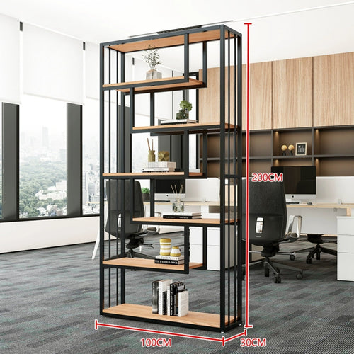 Display Bookcase Freestanding Partition Shelf Industrial Style Bookshelf Multi-tier Display Rack Open Back Metal Wood Bookcase Privacy Screen with Storage Suitable for Office Living Room Entryway Home Decoration