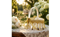 2 Pieces Flower Girl Basket Ribbon Bow Event Accessory Decorative for Bride