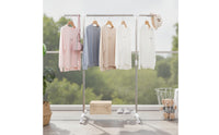 Adjustable Clothes Drying Rack with Shelf Expandable Rolling Clothes Rack Easy to Assemble Furniture Space-Saving for Renters, Students, Laundry Room, Bedroom, Balcony, Apartment