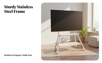 Rolling TV Mount Cart Universal Fit Mobile TV Stand Full-rotation Wheels Casters Portable Television Trolley with Stainless Steel and Wood-grain Shelves for Suitable for Conference Room Small Areas Home Decoration Office Use