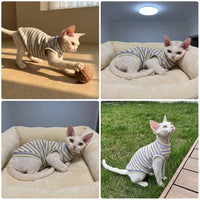 Sleeveless Vest Cat Tank Top, Breathable Polyester Hairless Cat Clothing with a Striped Pattern, Comfortable Striped Cat Vest Pet Summer Wear