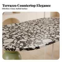 French design Semi-Oval Pedestal Table Terrazzo Pattern Top Kitchen Island Creamy Aesthetic Household Furniture Floating Design for Apartment Dwellers, Families, Homeowners, Dining Room, Small Spaces, Apartments, Family Gatherings