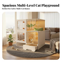 Multi-Level Feline Villa with Integrated Litter Box Spacious Interior