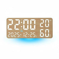 Digital Clock with Date Display Rounded Corners Wood-Grain LED Wall