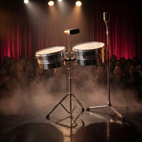 Timbales Drum Set with Stand and Cowbell Chrome Timbale Drums Metal-  Timbales with Stand for Stages