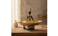Figurine with Tray Black and Gold Catchall Tray Statue Resin Sculpture Unique for Entryway, Console Table