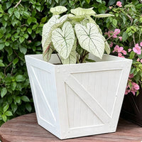 Square Faux Wood Planter Large Size Square Plastic Flower Pot Rustic Design