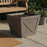 Square Faux Wood Planter Large Size Square Plastic Flower Pot Rustic Design