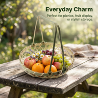 Handmade Woven Bamboo Basket for Fruit Vegetable Organizing, Eco Conscious Storage Basket with Handles Portable, Artisanal Fruit and Vegetable Basket
