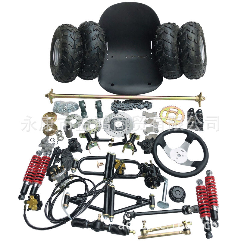 Custom Go-Kart with Triple Disc Brakes, Four Wheels, Front and Rear Suspension, Steering Wheel, 1m Rear Axle