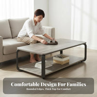 2-Tier Rectangular Table Modern Minimalist Design Two-Tier Rectangular Stand Sturdy Frame Living Room Furniture for Homeowners, Lounge Area, Entryway
