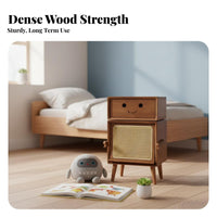 Robot-Shaped Side Table Rattan Drawer Front Multi-Compartment Side Cabinet