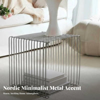 Square Metal End Table Nordic Design Minimalist Wire Frame Table Space-Saving