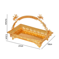 Ornate Tabletop Fruit Tray Embossed Metal Fruit Basket Arched Handle