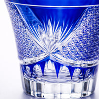 Japanese Kiriko-style Crystal Whiskey Glass, Black Chrysanthemum