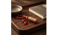 Gold-Tone Lacquered Brass Charm Bead-Like Cylindrical Charm Chinese-Character Style Text Brass Charm