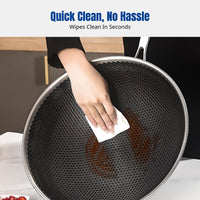 Stainless Steel Wok, 304 Nonstick Frying Pan, Hexagonal Surface, No Coating, Scuff Resistant, Flat Bottom, Chef Kitchen