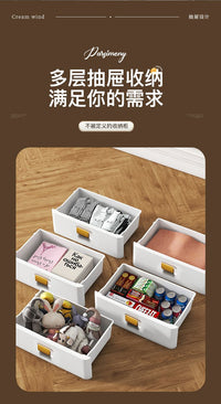 抽屉式收纳柜房间置物柜零食玩具储物柜多层卫生间卧室日式床头柜 5层【PP进口原料】 促销63面宽-宫廷灰【带轮】