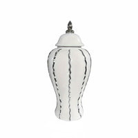 Lidded Ceramic Jar Wavy Vertical Accents Decorative Ceramic Jar Multifunctional Home Decor