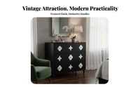 French design Scalloped Front Commode Multi-Functional Storage Cabinet Gold elements accent Chest mid-century modernera Modern for Homeowners, Interior Design aficionados, Apartment Dwellers, Bedroom, Dining Room, Hallway