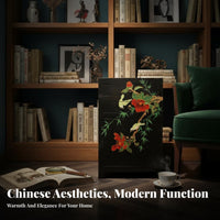 Hand-Painted Floral Cupboard Chinese aesthetic Nightstand Handmade Vintage Look for Art lovers, Bedroom, Hallway