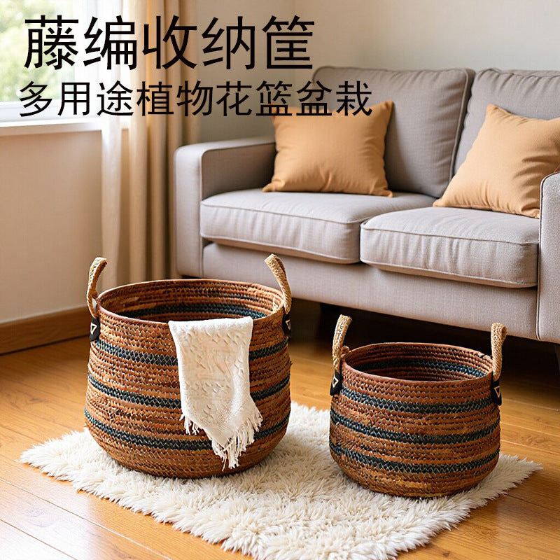 Woven Rattan Banana Rope Large Capacity Storage Basket