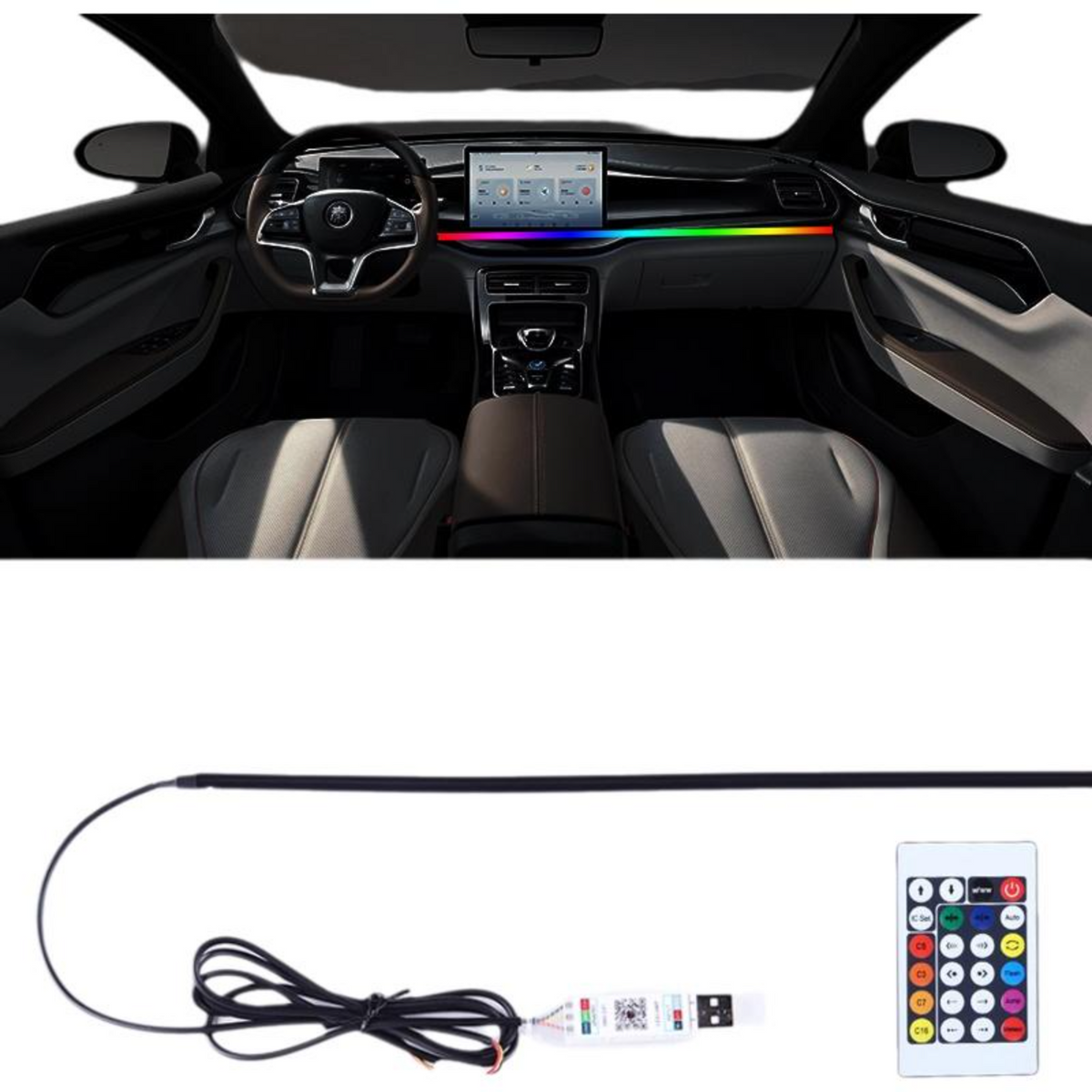 USB RGB LED car light strip, sound-activated