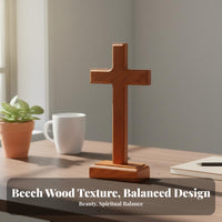 Beech Wood Cross Ornament Minimalist Design Wooden Cross Home Decor for Office, Prayer Room