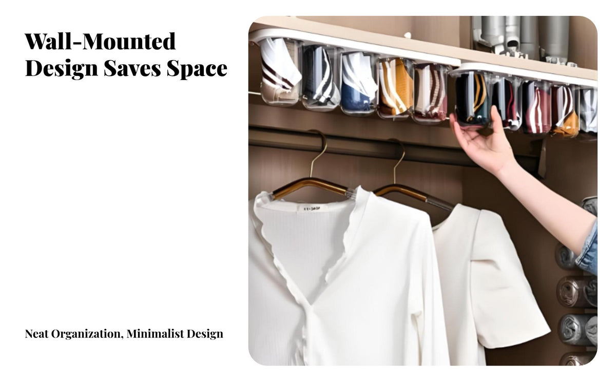 Wall Mounted Underwear Organizer Punch Installation Underwear Socks Organizer Space Saving Panty Storage Box for Men, Wardrobe, Bedroom, Washroom