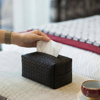 Tissue Box for Home Office, Multi-purpose Woven Leather Car Tissue Holder, Light Luxury Style PU Leather Cover, Braided Home Decor Accessory