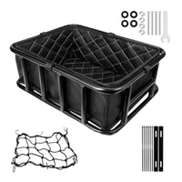 Open Top Rear Bike Basket with Liner Steel Frame Rear Bike Basket with Waterproof Cover Sturdy Heavy Duty for Commuters, Grocery Shopping, Commuting