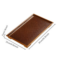 Bamboo Tea Tray Natural Bamboo Tray with Woven Surface Shallow Sturdy for Hosts, Tabletop Organization